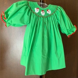 Pleats and Stitches Hand Smocked Christmas Dress Size 3 mo